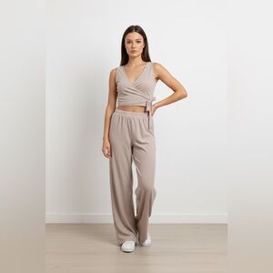 Yozy Petite, large, Elegant khaki Women's Jumpsuit  two piece. Wide leg